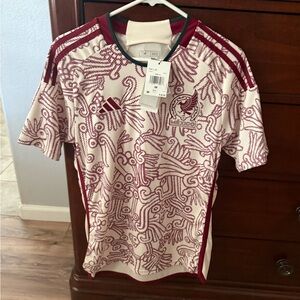 Adidas Men's Mexico White and Maroon Patterned Jersey